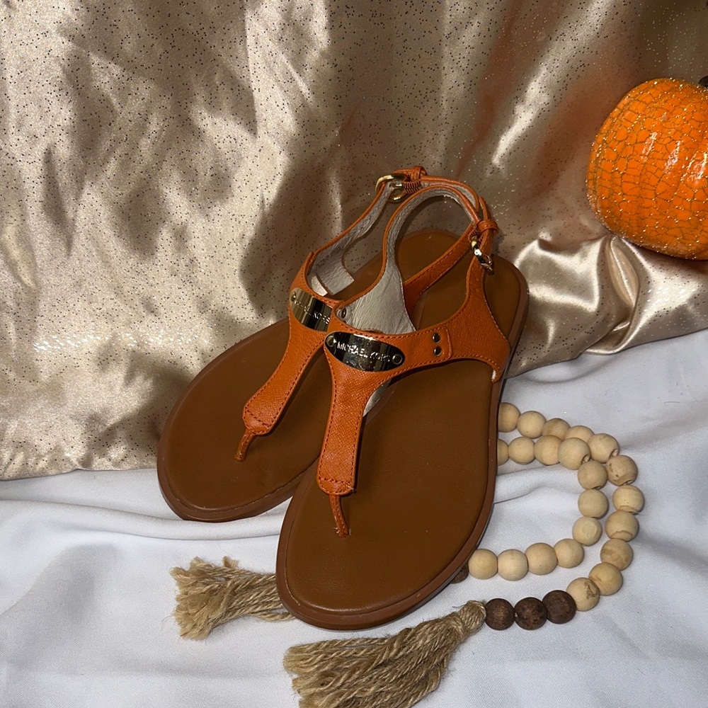 Elegant Orange T-Strap Sandals Michael Kors